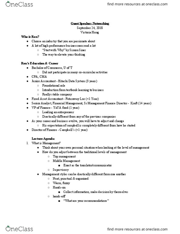 MGT100H1 Lecture Notes - Lecture 3: Management Styles, Departmentalization, Restaurant Brands International thumbnail