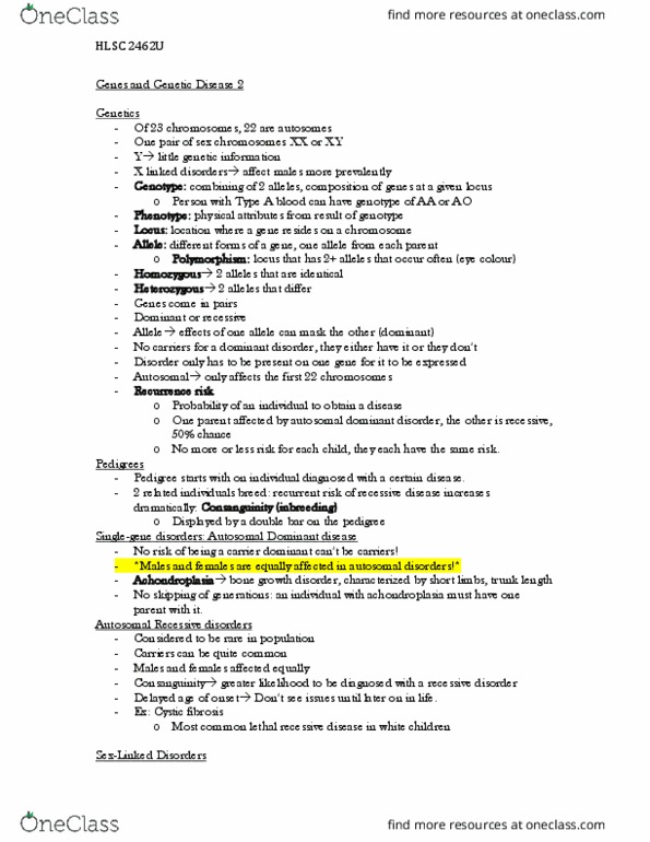 HLSC 2462U Lecture Notes - Lecture 4: Achondroplasia, Consanguinity, Y Chromosome thumbnail