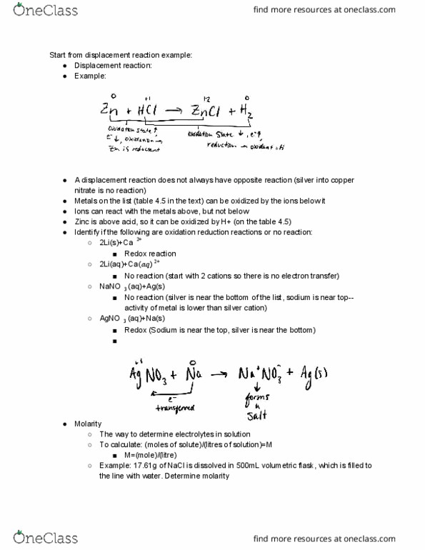 CHEM 1210 Lecture Notes - Lecture 15: Volumetric Flask, Redox, Molar Concentration cover image