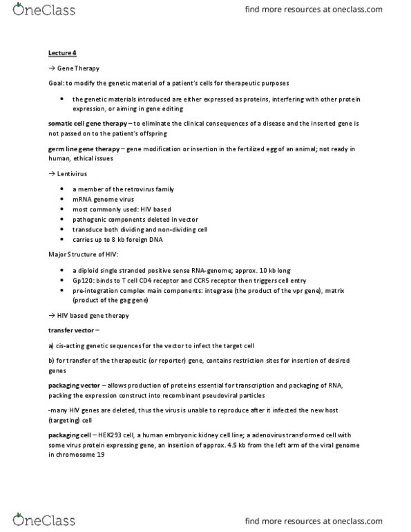 ANSC 4050 Lecture Notes - Lecture 4: Hek 293 Cells, Lentivirus, Pre-Integration Complex thumbnail