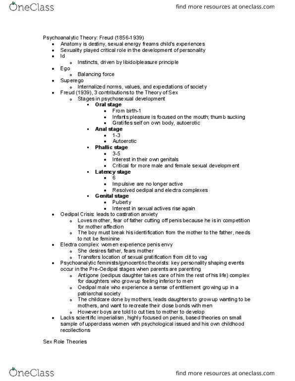 SOCIOL 2HH3 Lecture Notes - Lecture 2: Penis Envy, Electra Complex, Phallic Stage thumbnail