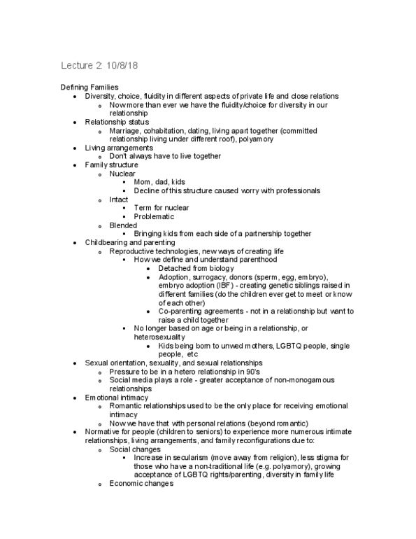 SOCIOL 2PP3 Lecture Notes - Lecture 2: Polyamory, Emotional Intimacy, Coparenting thumbnail