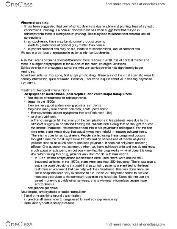 CAS PS 371 Lecture Notes - Lecture 16: Tardive Dyskinesia, Neuroleptic Malignant Syndrome, Atypical Antipsychotic thumbnail