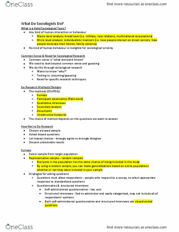 SY101 Chapter Notes - Chapter 3: Sampling Bias, Participant Observation thumbnail