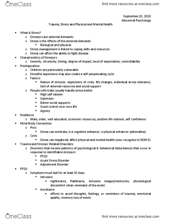 PSYC 2011 Lecture Notes - Lecture 7: Acute Stress Reaction, Nootropic, Mental Disorder thumbnail