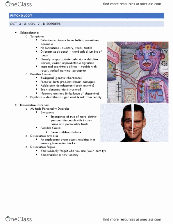 PSYC 1001 Lecture Notes - Lecture 9: Dissociative Identity Disorder, Fugue State, Bipolar Disorder thumbnail