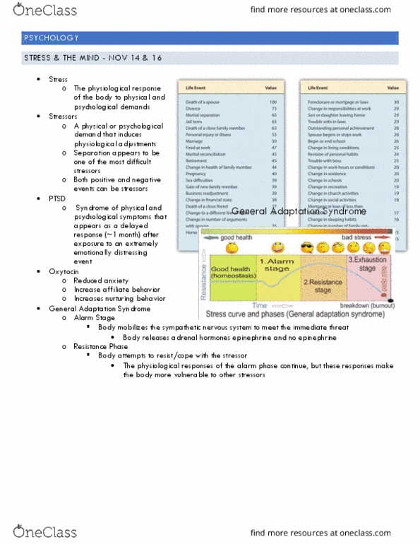 PSYC 1001 Lecture Notes - Lecture 7: Posttraumatic Stress Disorder, Psychoneuroimmunology, Autonomic Nervous System thumbnail