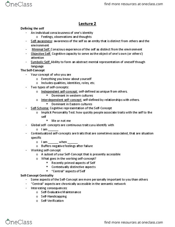 PSY220H1 Lecture Notes - Lecture 2: Semantic Network, Centrality, Terror Management Theory thumbnail