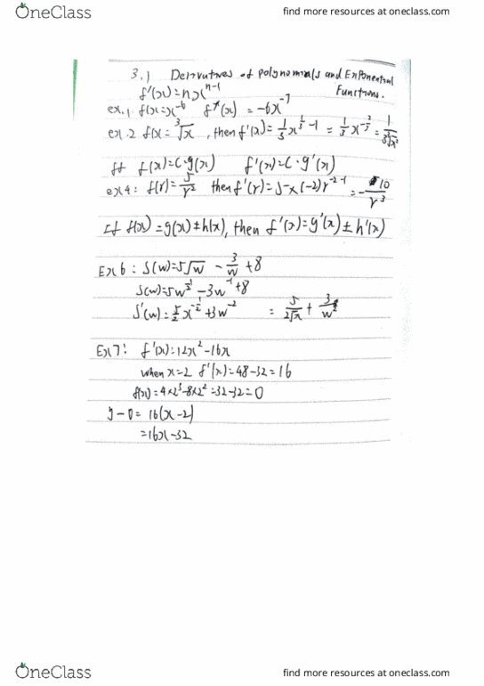 MATH 1131Q Lecture 7: Math 1131Q 3.1 note derivative of polynomials and exponential functions cover image