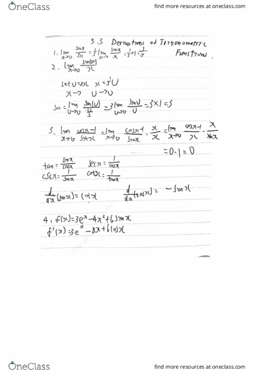 MATH 1131Q Lecture 9: Math 1131Q 3.3 note derivatives of trigonometric functions cover image