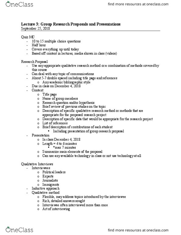 CMN 3103 Lecture Notes - Lecture 4: Research Question thumbnail