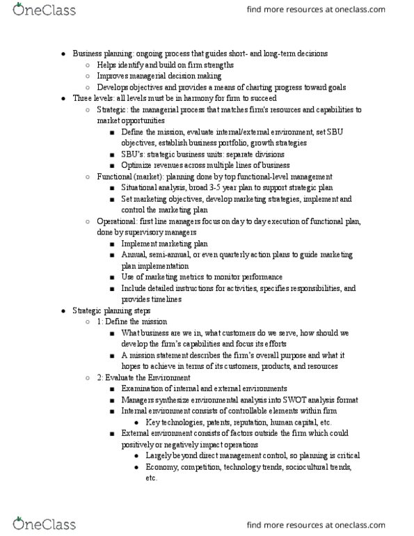 BUAD301 Lecture Notes - Lecture 3: Strategic Planning, Swot Analysis, Human Capital thumbnail