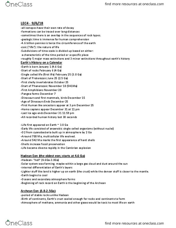 GLY 101LEC Lecture Notes - Lecture 4: Cambrian Explosion, Plate Tectonics, Hadean thumbnail