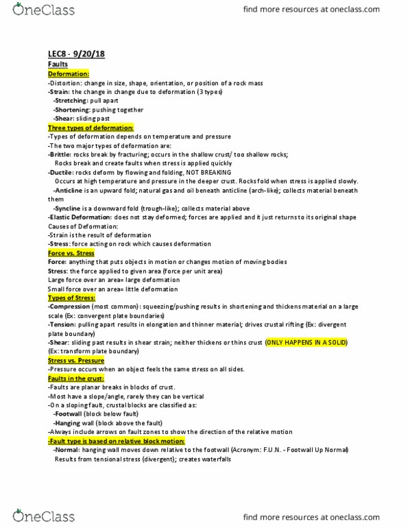 GLY 101LEC Lecture Notes - Lecture 8: Divergent Boundary, Convergent Boundary, Anticline thumbnail