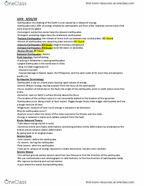 GLY 101LEC Lecture Notes - Lecture 9: Epicenter, Seismometer, Subduction thumbnail