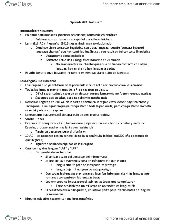 SPANISH 487 Lecture Notes - Lecture 7: El Otro, Regin, Language Change thumbnail