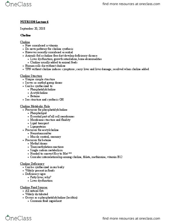 NUTR 3330 Lecture Notes - Lecture 6: Bariatric Surgery, Reverse Cholesterol Transport, Folate Deficiency thumbnail