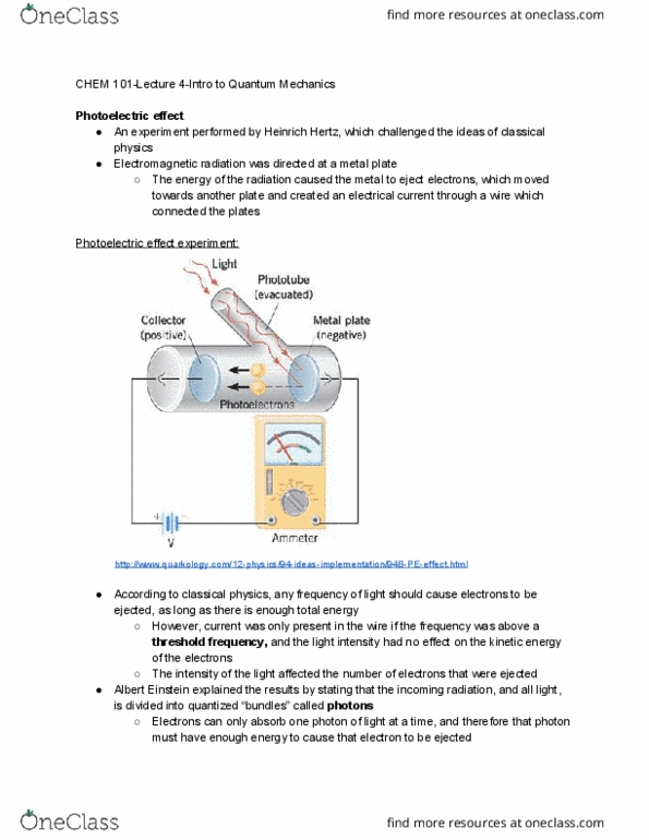 CHEM 101 Lecture Notes - Lecture 4: Heinrich Hertz, Photon cover image