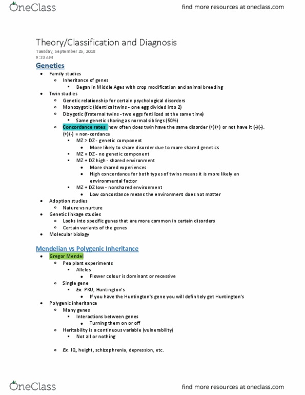 Psychology 2310A/B Lecture Notes - Lecture 3: Quantitative Trait Locus, Twin, Gregor Mendel thumbnail