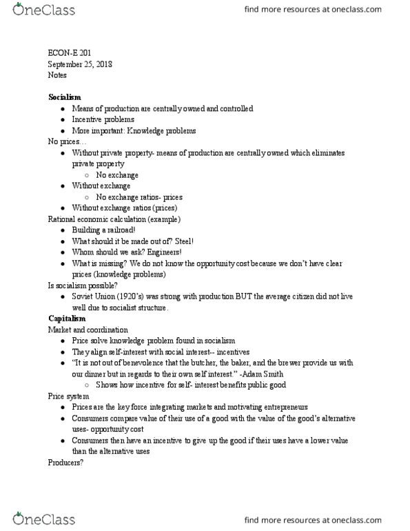 ECON-E 201 Lecture Notes - Lecture 1: Price System, Opportunity Cost, Deadweight Loss cover image