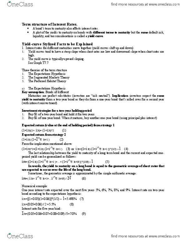 ECON 3P03 Lecture Notes - Yield Curve, Expected Return, Substitute Good thumbnail