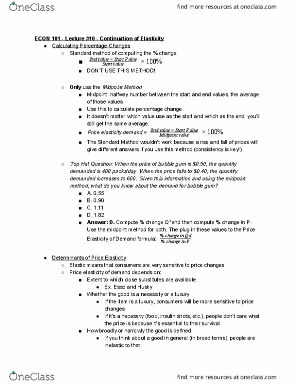 ECON101 Lecture Notes - Lecture 10: Midpoint Method, Luxury Goods, Dont cover image