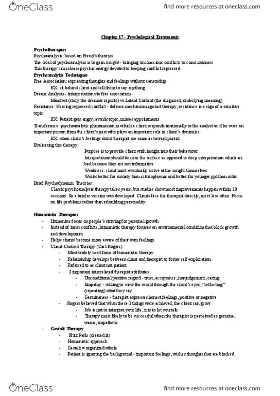 Psychology 1000 Chapter 17: Chapter 17 - Psychological Treatments thumbnail