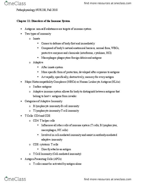 NUR230 Lecture 11: Chapter 11: Disorders of the Immune System thumbnail