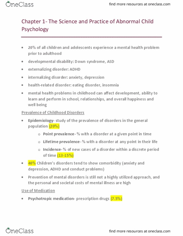 PSYC 4460 Chapter Notes - Chapter 1: Prevalence, Mental Disorder, Developmental Disability thumbnail