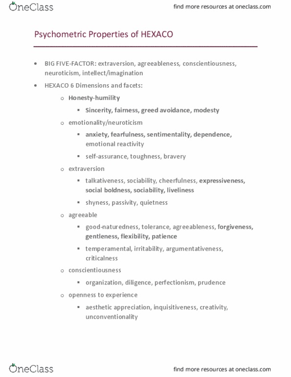 PSYC 3550 Chapter Notes - Chapter 2: Agreeableness, Extraversion And Introversion, Interpersonal Circumplex thumbnail