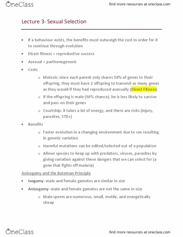 PSYC 3280 Lecture Notes - Lecture 3: Sexual Selection, Anisogamy, Isogamy thumbnail