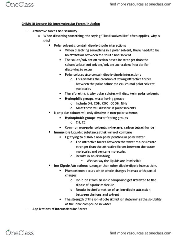 CHMA10H3 Lecture Notes - Lecture 10: Carbon Tetrachloride, Intermolecular Force, Ionic Compound thumbnail