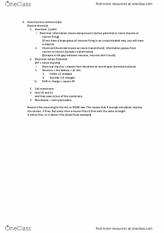 PSY-P 101 Lecture Notes - Lecture 19: Semipermeable Membrane, Cell Membrane thumbnail