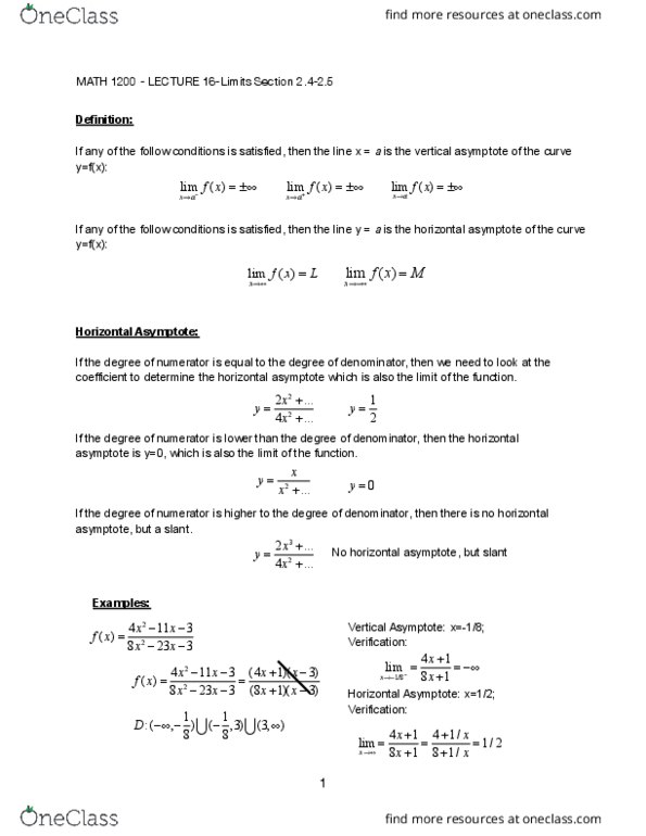 MATH-1200 Lecture 16: MATH 1200-LECTURE 16-Limits Section 2.4-2.5 thumbnail