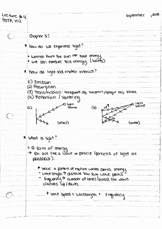 ASTR 102 Lecture 5: ASTR 102 Lecture 4 notes (ch 5) cover image