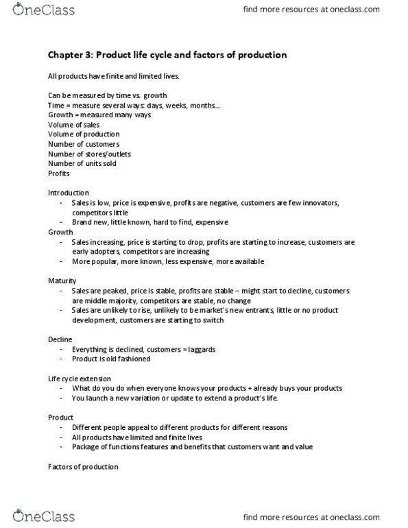 MGTA05H3 Lecture 3: Product Life Cycle and factors of production cover image