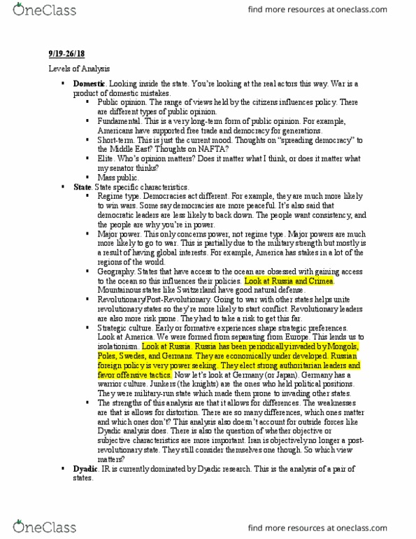 PS 230 Lecture 7: 9/19-9/26 Levels of Analysis thumbnail