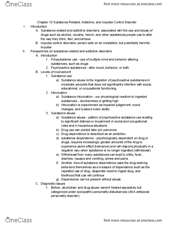 PSY BEH 102C Chapter Notes - Chapter 10: Impulse Control Disorder, Substance Intoxication, Antisocial Personality Disorder thumbnail