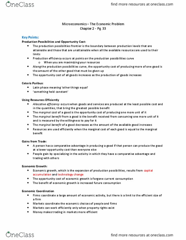 Economics 1021A/B Lecture Notes - Lecture 2: Marginal Cost, Marginal Utility, Opportunity Cost thumbnail