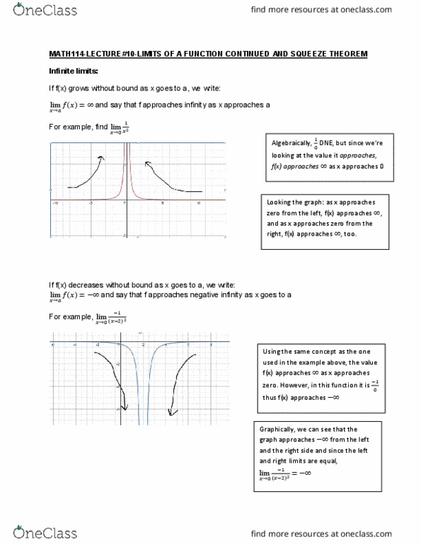 MATH114 Lecture Notes - Lecture 10: Squeeze Theorem, Algebraic Solution, Asymptote cover image