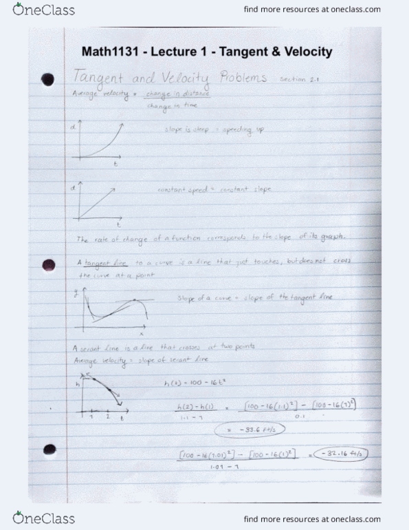 MATH 1131Q Lecture 1: Math1131 - Lecture1 - Tangent and Velocity cover image