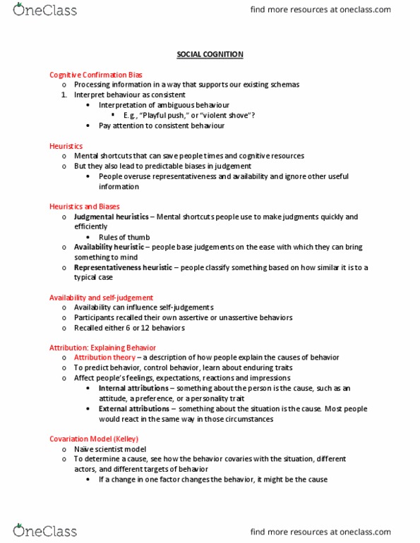 PS270 Lecture Notes - Lecture 6: Availability Heuristic, Representativeness Heuristic, Confirmation Bias thumbnail