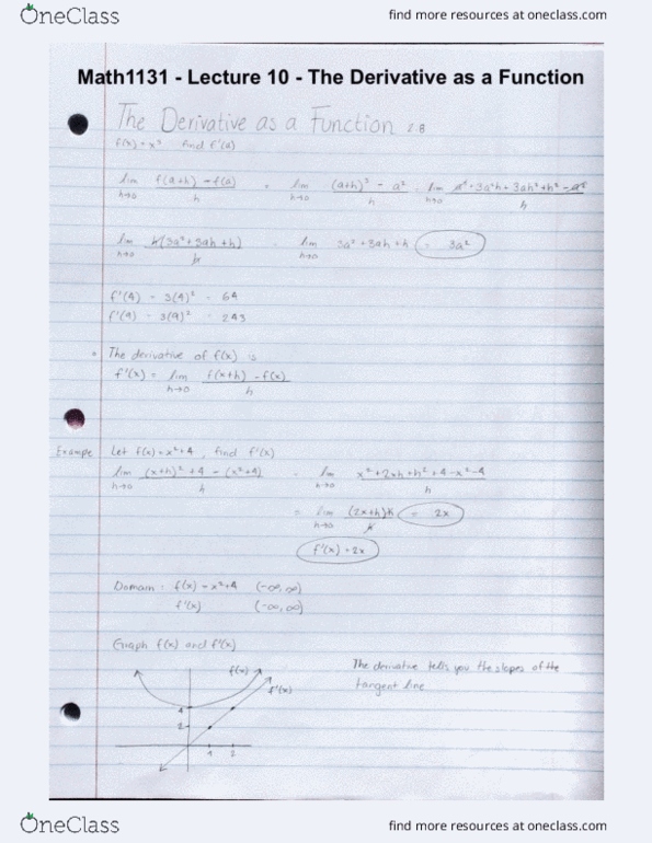 MATH 1131Q Lecture 10: Math 1131 - Lecture 10 - The Derivative as a Function cover image