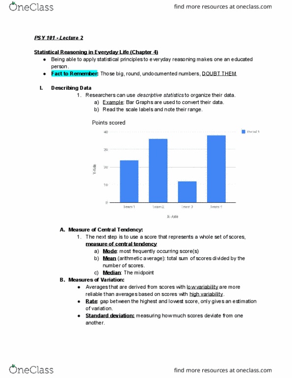 PSY 101 Chapter Notes - Chapter 4-5: Standard Deviation, Descriptive Statistics, Central Tendency thumbnail