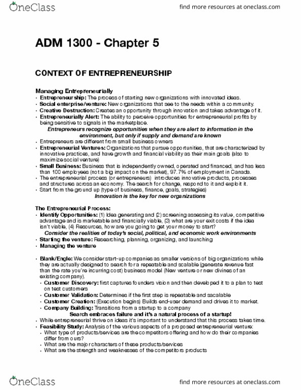 ADM 1300 Chapter Notes - Chapter 5: Startup Company, Social Venture, Byrsonima Crassifolia thumbnail