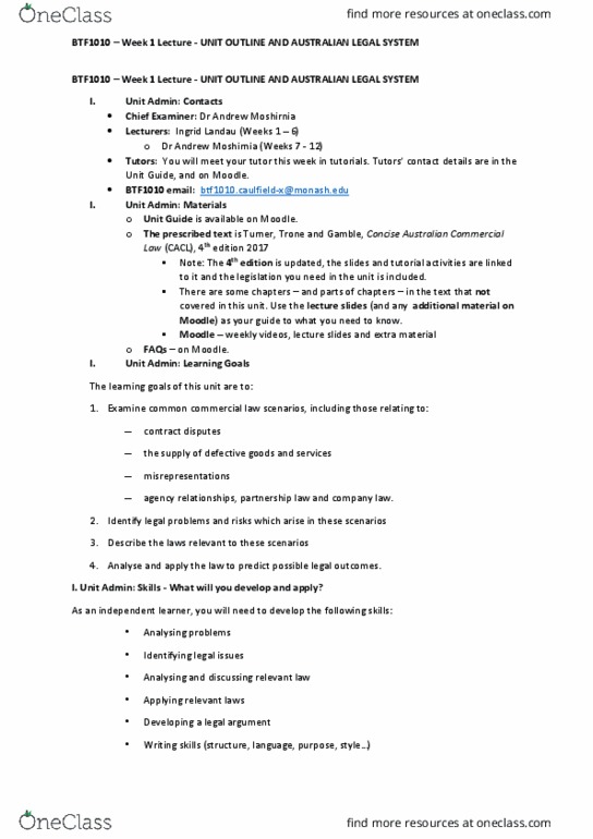 BTF1010 Lecture Notes - Lecture 1: Moodle, Unit, Ibm System I thumbnail