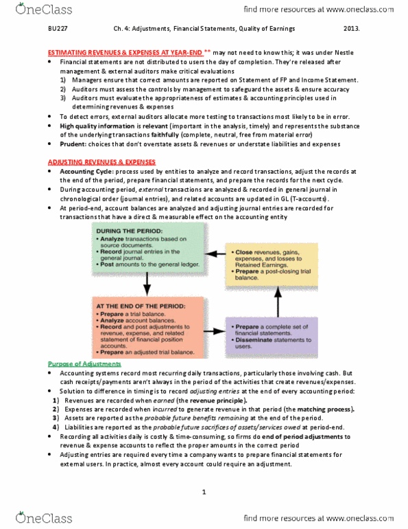 BU227 Chapter 4: Chapter 4 Adjustments, Financial Statements, Quality of Earnings thumbnail