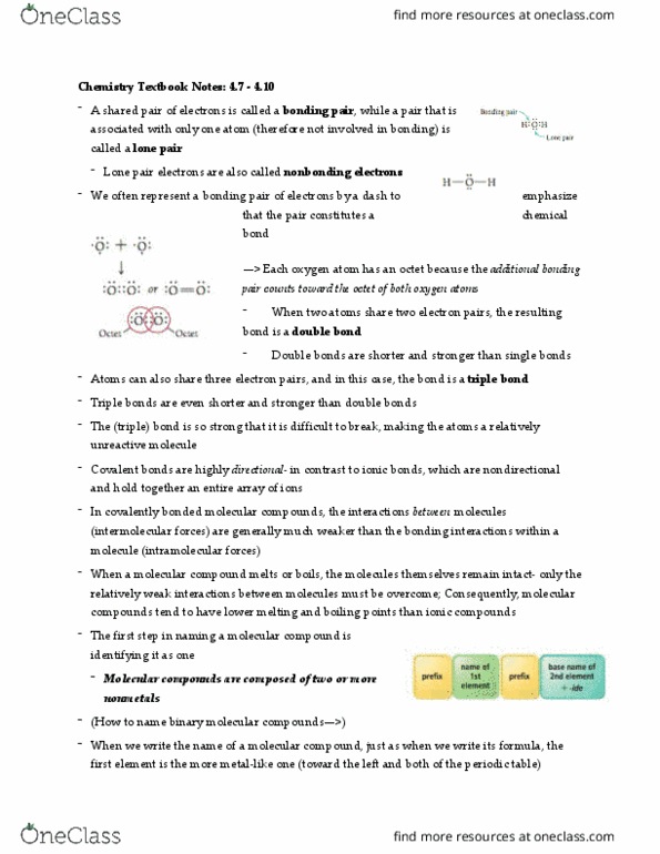 01:160:161 Chapter Notes - Chapter 4.7-4.10: Lone Pair, Intermolecular Force, Covalent Bond thumbnail