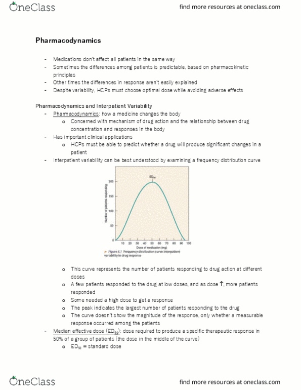 HTHSCI 2H03 Chapter Notes - Chapter 4: Ed50, Pharmacokinetics, Frequency Distribution thumbnail