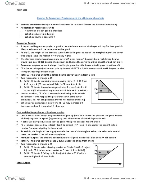 EC120 Lecture Notes - Economic Surplus, Price Ceiling, Demand Curve thumbnail